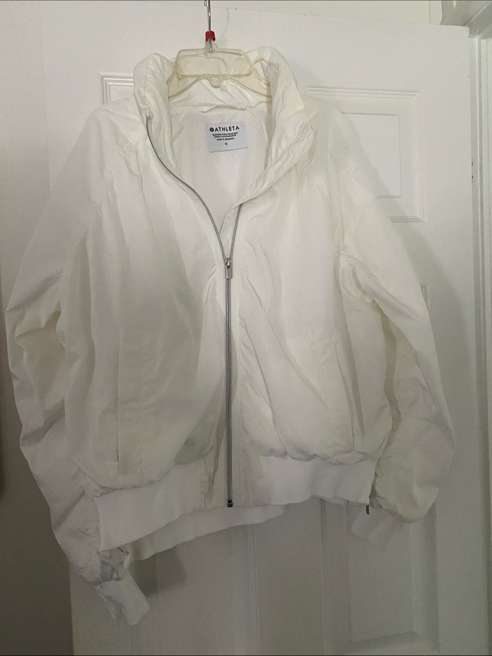 Athleta White Lightweight Bomber Jacket with High Collar